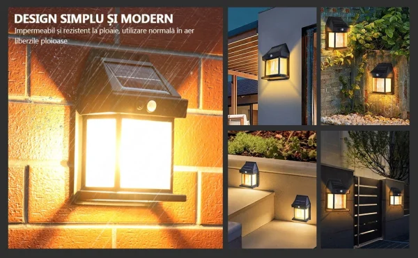 Set 2 Lampa Solara De Exterior, Cu Senzor De Miscare Si Lumina, 3 Moduri Functionare, Rezistente La Apa, Alimentat Cu Energie Solara Pentru Curte Sau Gradina, Lumina calda - imagine 5