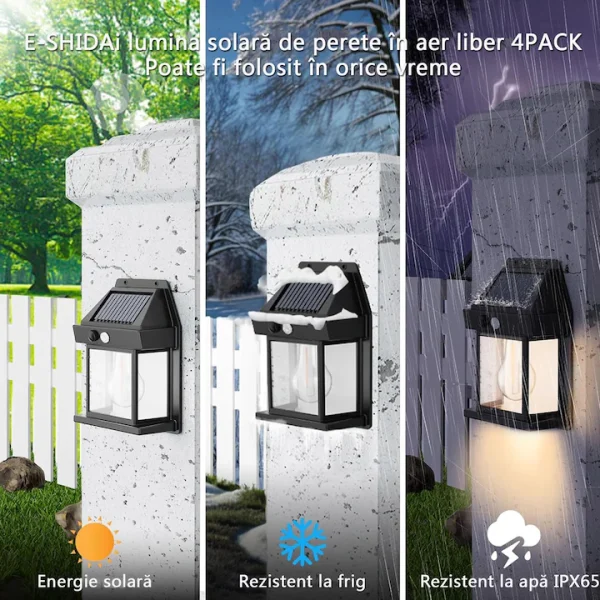 Set 2 Lampa Solara De Exterior, Cu Senzor De Miscare Si Lumina, 3 Moduri Functionare, Rezistente La Apa, Alimentat Cu Energie Solara Pentru Curte Sau Gradina, Lumina calda - imagine 2
