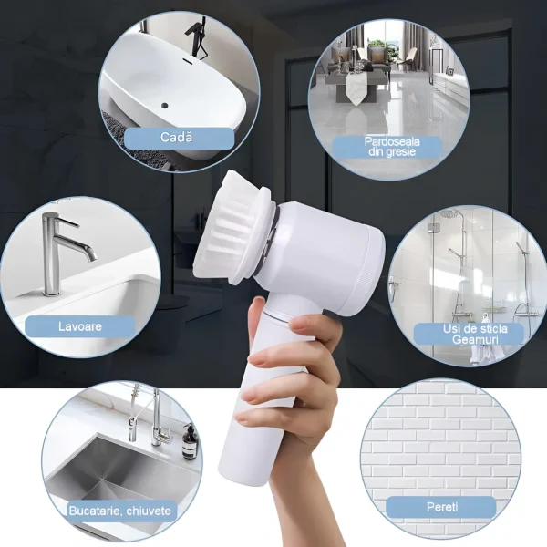 Perie Electrică Pentru Curățat 5 în 1 - Koken, Perie Magică Multifuncțională 12 x 19,5 cm, Reincarcabila Prin USB, Alb - imagine 3