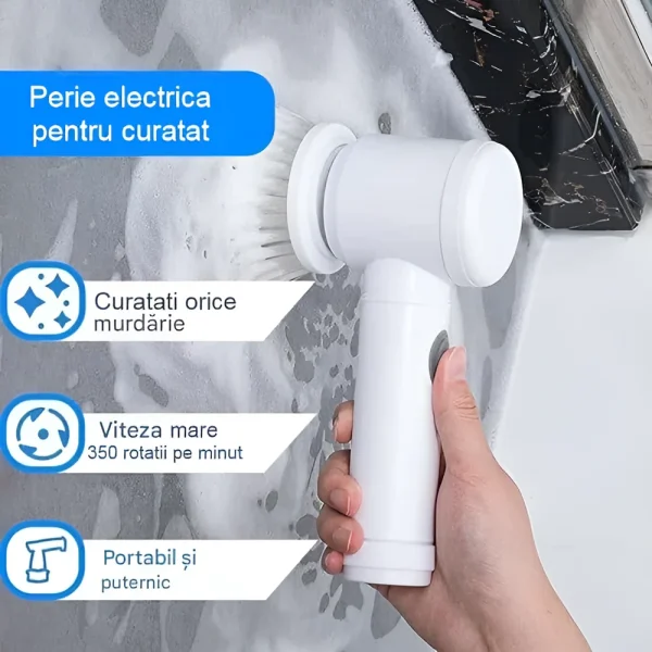 Perie Electrică Pentru Curățat 5 în 1 - Koken, Perie Magică Multifuncțională 12 x 19,5 cm, Reincarcabila Prin USB, Alb - imagine 2
